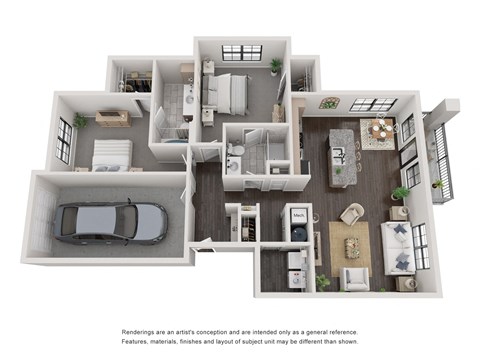 Floor plan for 2 beds, 2 baths, 1233 sqft